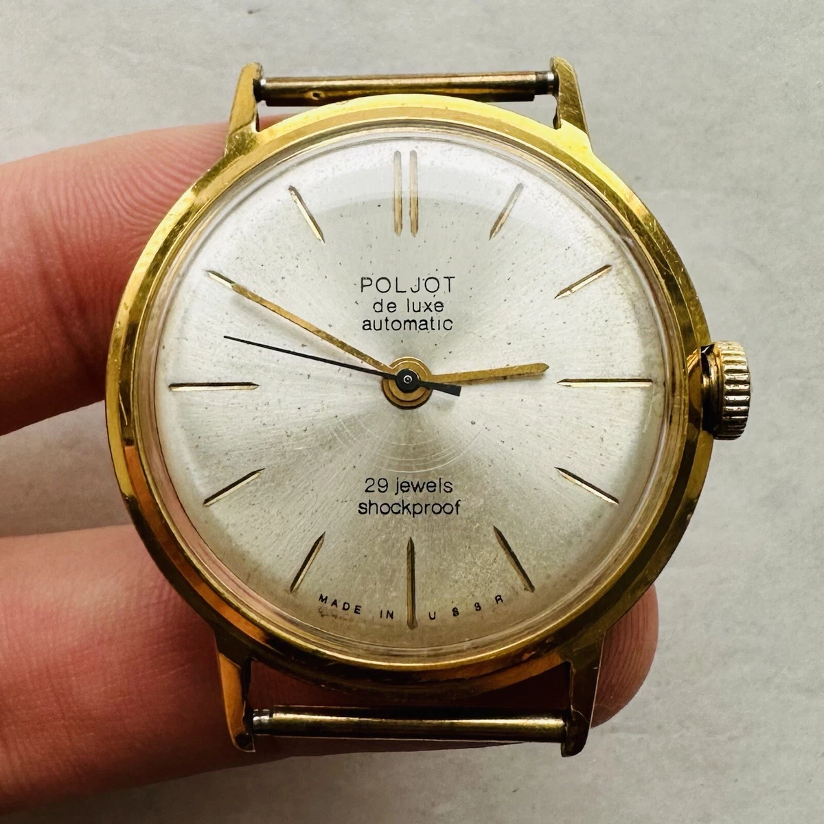RARE POLJOT De Luxe Automatic Slim Gold AU20 USSR Watch 1MCHZ