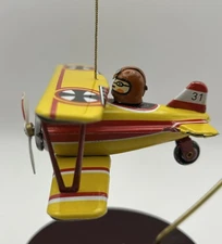 ZZ Germany Tin Litho Yellow Bi-Plane Airplane #31 Ornament 2”Hx3”Lx3.5”W