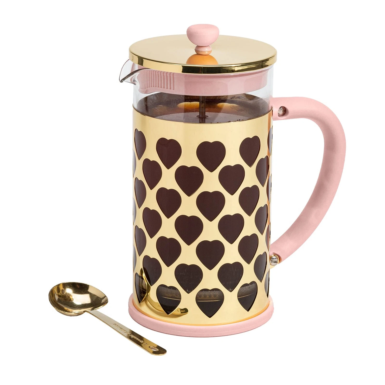 Paris Hilton French Press Coffee Maker With Heart Shaped 8-Cup, Gold and Pink