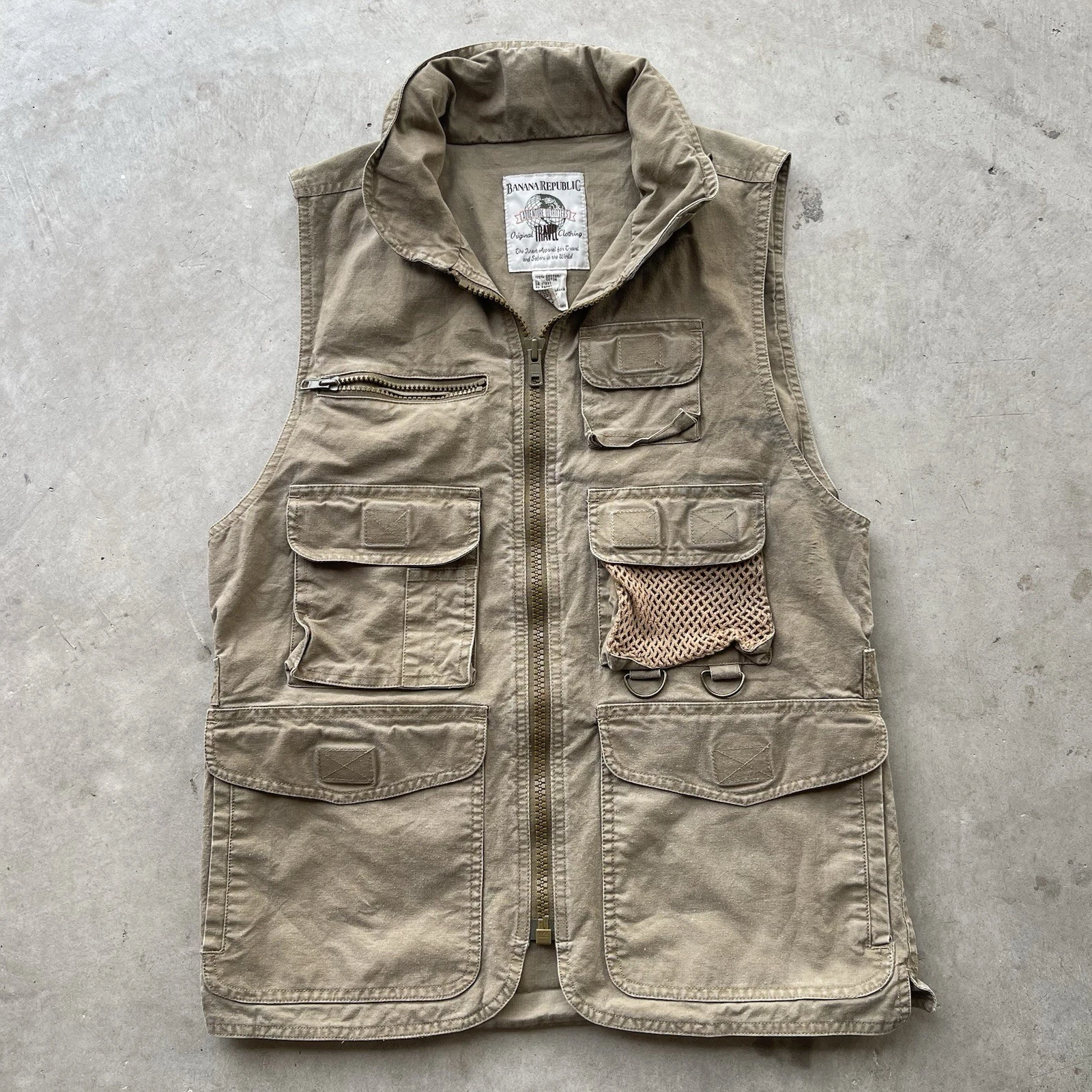 VINTAGE BANANA REPUBLIC SAFARI VEST KHAKI PHOTOGRAPHY HIKING FISHING SIZE XS