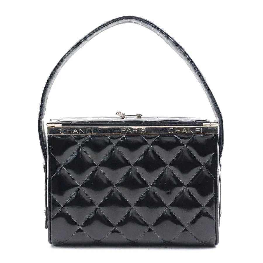 Chanel — Auth CHANEL Matelasse Handbag Black/Silver Patent Leather/Metal - 90203a