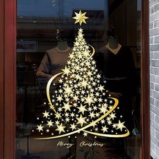 Golden Christmas Tree Window Clings Stickers for Glass, Large DIY Static Wall...