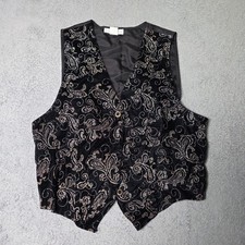 Impressions of California Mens Large Vest Black Gold Paisley Velvet Vintage