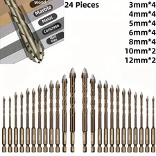 12/24pcs Heavy-Duty Masonry Drill Bit Set - Professional Construction