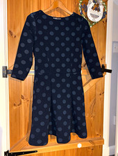 NEXT Navy & Grey Polka Dot Fit & Flare Round Neck 3/4 Sleeve Dress 12