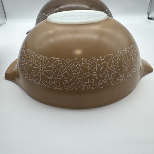 Set Of 4 Vtg 70s Pyrex Woodland Brown Cinderella Mixing Bowl 441 442 443 444 - Picture 17 of 24