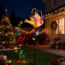1PC Solar Watering Can Colorful Lights Hanging Garden Decor Lantern Xmas Gift