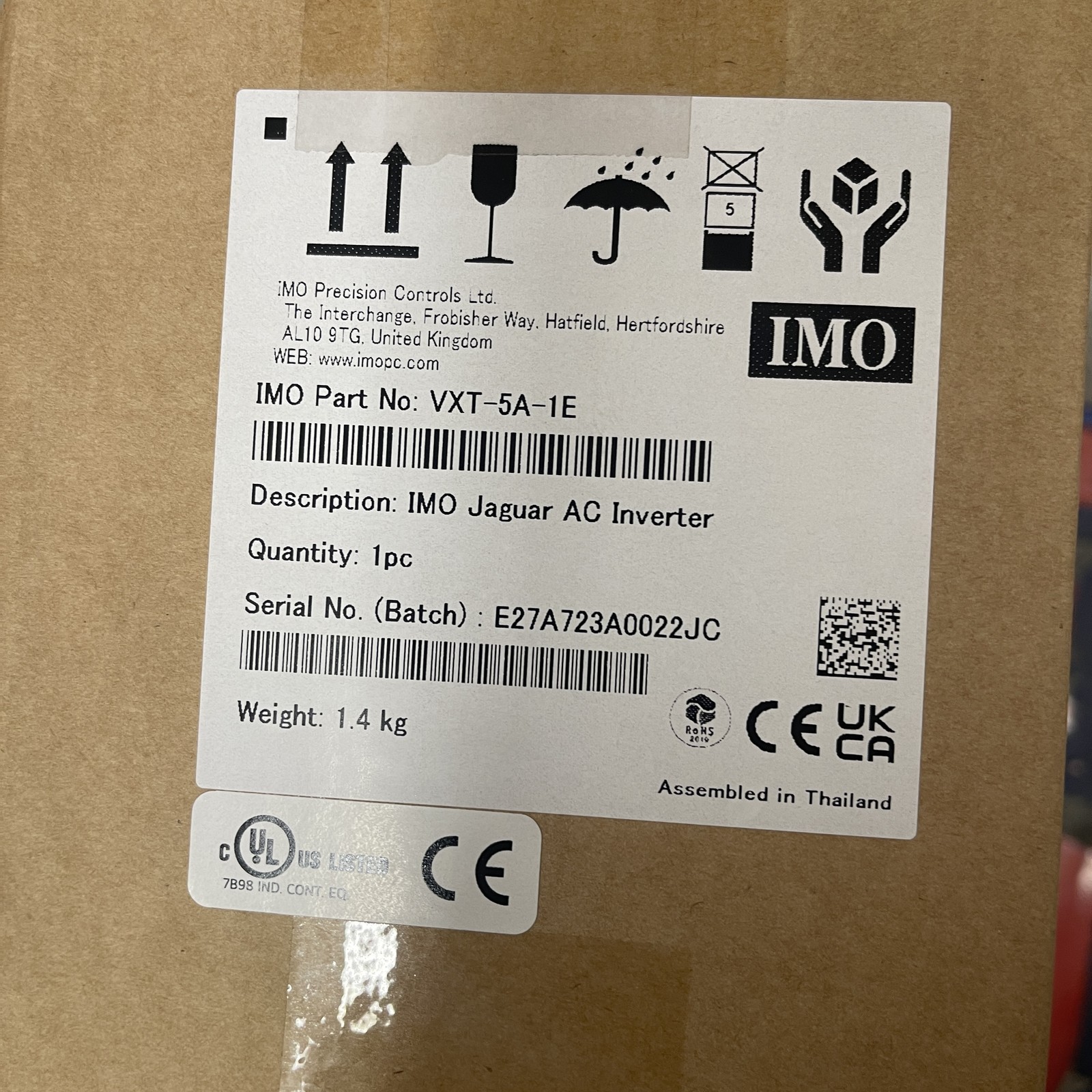 Inverter Drive VXT-5A-1E IMO 0.75kW 1PH 200-240V 5A Jaguar