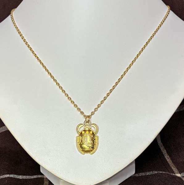 Alternate view of Egyptian Scarab Beetle Pendant 20" Gold-plated Chain Necklace Gift Bag