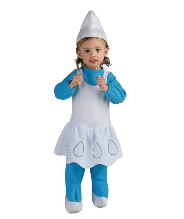 Disfraz de bebé pequeño Los Pitufos 2 Pitufos mameluco y tocado azul/blanco