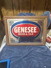 Vintage 1980s Genesee Beer Wood Framed Mirrored Advertising Sign