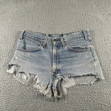 Vtg Levis Cutoff Denim Shorts Womens 31 Blue Embroidered Distressed Orange Tab