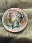 1921 Peace Silver Dollar $1 Choice AU+++++++++ High Grade Toned Gem Red & Blue