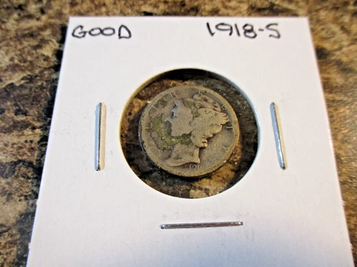 1918-S MERCURY SILVER DIME AG/GOOD      64