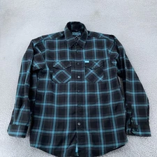 Dixxon Flannel Shirt Mens M Black Plaid Union Square Detailed Pockets Button Up