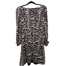 Alice + Olivia Silk Animal Print Mini Dress Black White Long Sleeve L