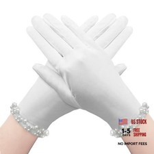 White Satin Gloves Women's Pearl Wedding Tea Party Gloves for Bridal 1920s