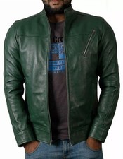 Lambskin Leather Jacket For Men's Pure Sheepskin Motorcycle Racer Coat Jacket