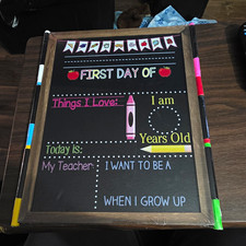 First  Last Day of School Chalkboard Hanging Wood Sign Decorative Rectangle