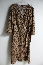 Brave Soul London Womens Leopard Print Wrap Dress - Brown - Size Large (k78)