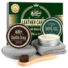 Awaydol Leather Boot Care Kit - Mink Oil,Saddle Soap,Horsehair 14cm, Ivory