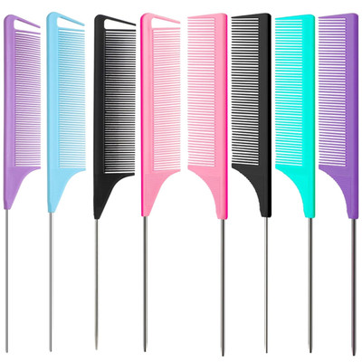 8Pcs Rat Tail Combs Set,Long Steel Pin Teasing Combs for Salon Hair Stylists,2 S