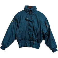 Vintage Descente Teal Ski Snow Bomber Jacket - US 10 / Retro Print