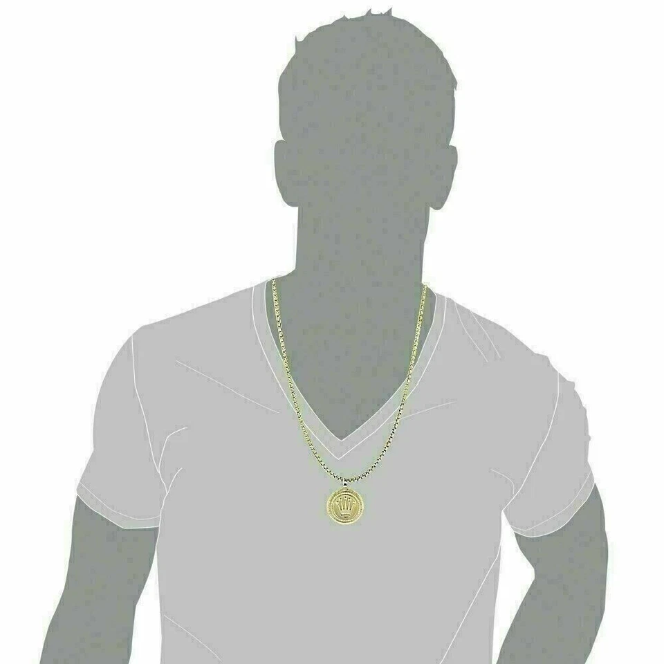 Colgante corona rey diamante simulado redondo de 2,0 quilates chapado en oro amarillo de 14 quilates para hombre Foto 2 de 4