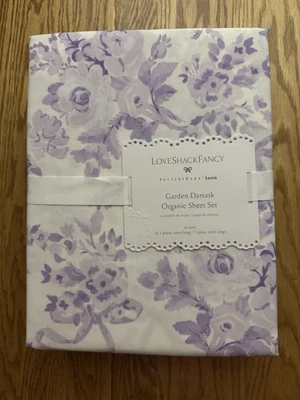Pottery Barn Teen LoveShackFancy Garden Damask Sheet Set Lavender XL Twin New
