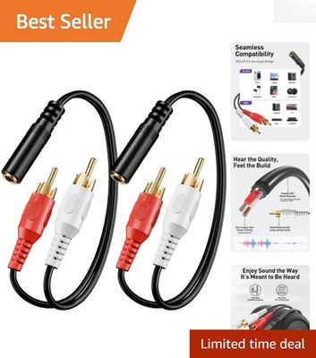 2-Pack 3.5mm to 2 RCA Gold-Plated Audio Splitter Cable - 8-Inch Tangle-Free