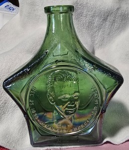 Vintage Wheaton Glass Humphrey Bogart Green Iridescent Decanter Bottle 7.25"