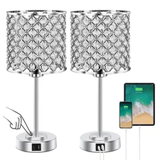 Crystal Table Bedside Lamp Touch Control, Dimmable Small Nightstand Lamp Set ...