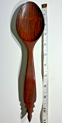 VTG Hand Carved Rosewood/Teak Serving Spoon 11'' - MCM Thai Wood Notched Handle