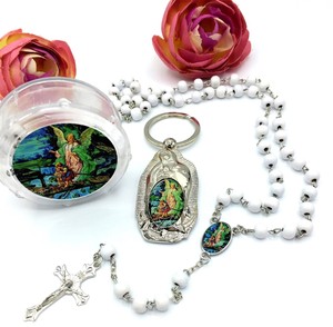 24-Recuerdos-para-bautizo-BAPTISM-FAVOR-12-KEYCHAIN-12-WHITE-ROSARIES-boy-girl