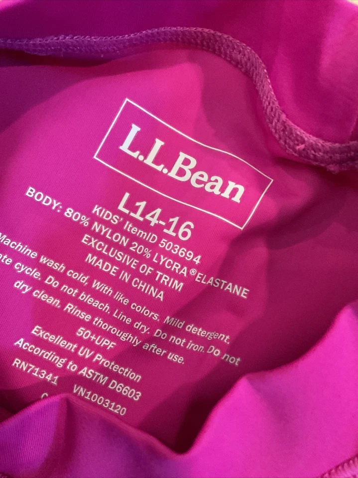 LL Bean Traje De Baño Top Rashguard Grande 14/16 Niñas Rosa Foto 2 de 3