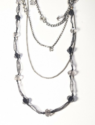 Long Statement Mixed Media Gatsby Style Ribbon Rhinestone Beaded Necklace - Picture 8 of 8