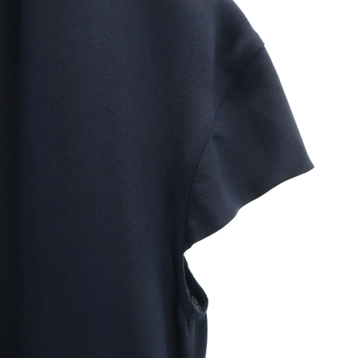 MIU MIU MIUMIU seta manica corta arricciato pezzo unico 42 blu navy manica francese donna