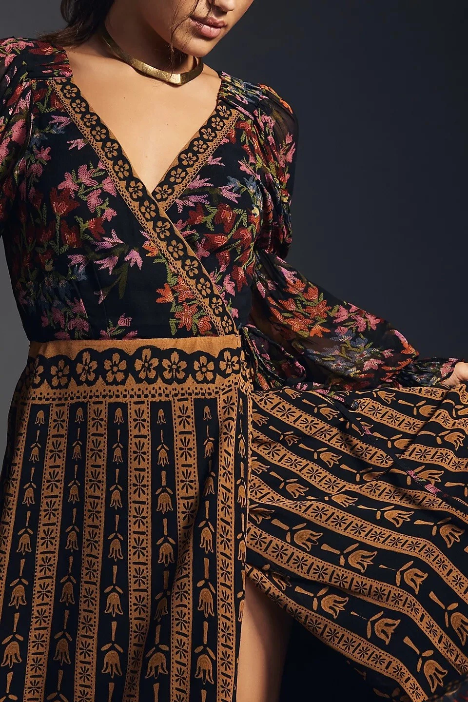 PALM ANGELS Maxi abito Anthropologie Farm Rio fessura laterale taglia S