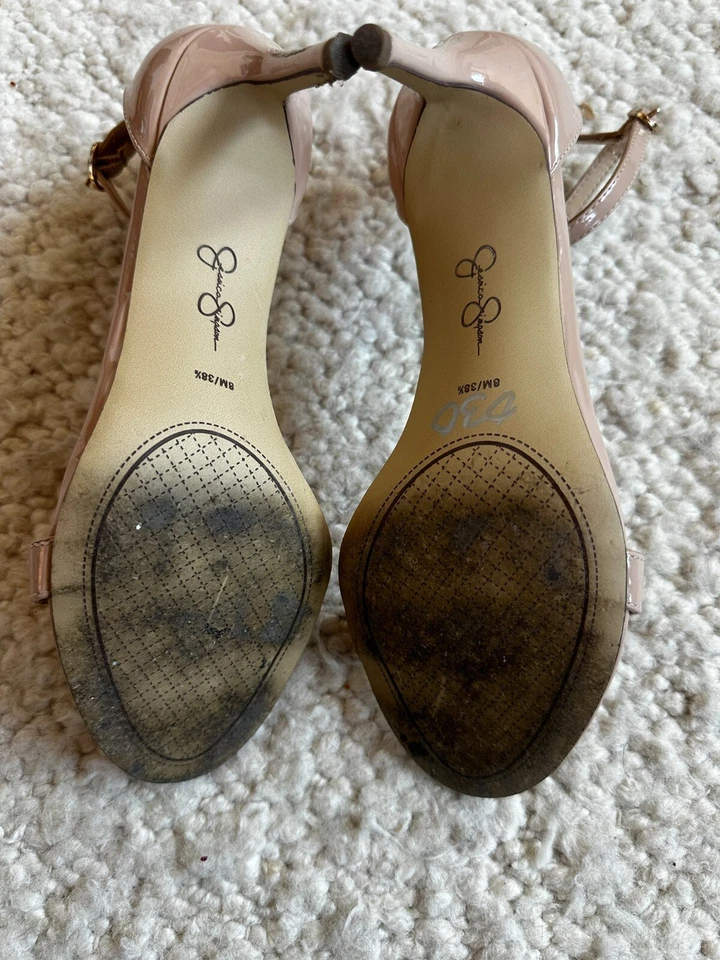 Sandalias Jessica Simpson charol punta abierta beige talla 8 tacón Foto 4 de 4