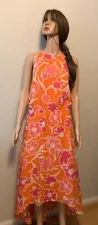 I.N.C Daylily Chiffon Halter Orange & Fuchsia Sleeveless Dress Size 16