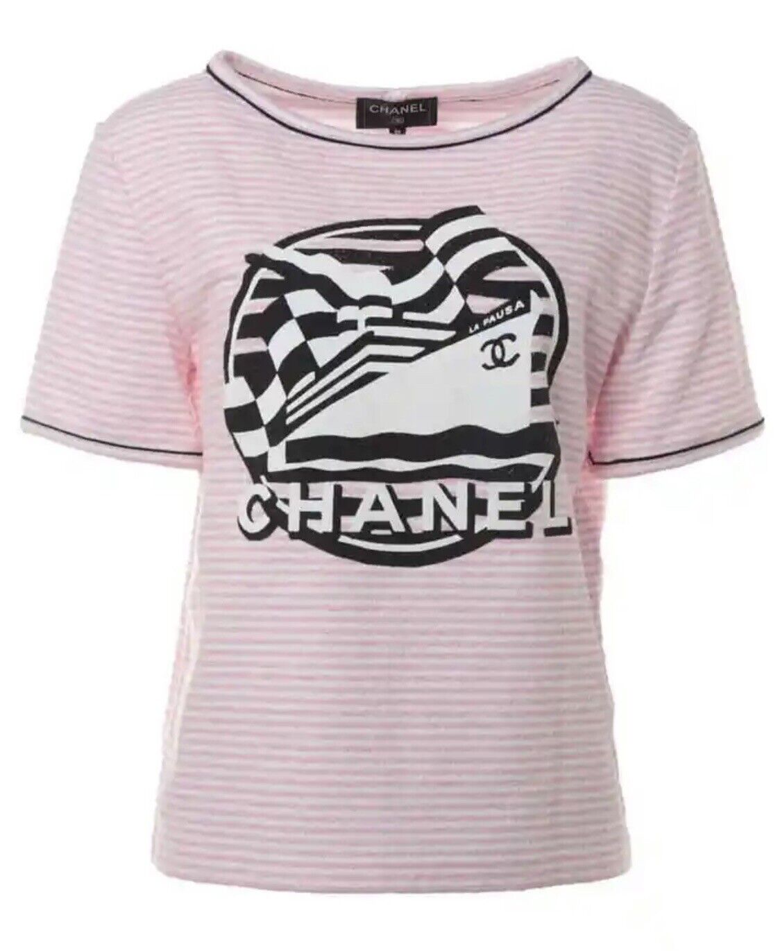 Chanel CC Logo Cotton Terrycloth La Pausa T-Shirt Unisex Pink