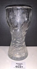 Antique American Brilliant Cut Glass Daisy Corset Hourglass Vase 6"