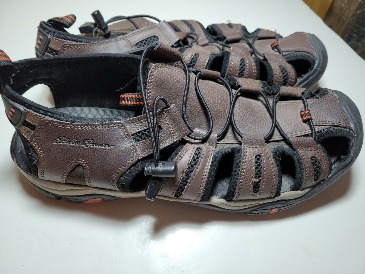 Eddie Bauer Mens Cinch Cord Leather Sandals-Size-13 Brown.