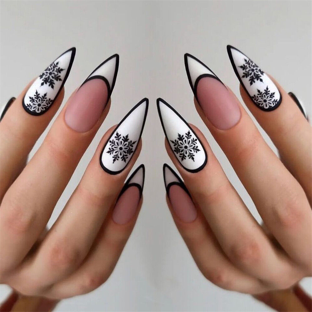 black and white christmas nail designs