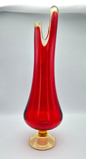 LE Smith Swung Vase AMBERINA Glass Smoothie Fat Bottom Flame Red Large 18" Glows