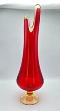 LE Smith Swung Vase AMBERINA Glass Smoothie Fat Bottom Flame Red Large 18" Glows