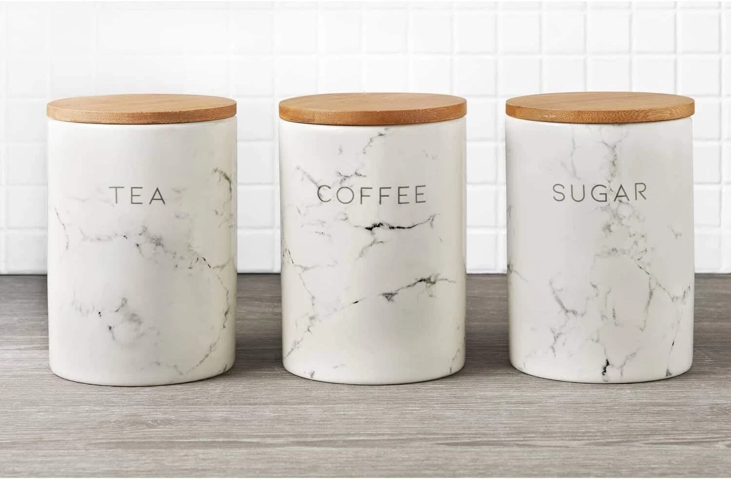 Set of 3 Jars Kitchen Canister Jar For Tea Coffee Sugar Storage Pots Wooden Lid