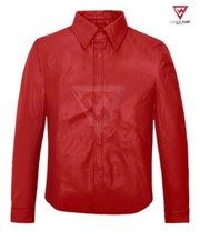 Men's Basic Red Leather Shirt Real Napa Lambskin Soft Slim Fit Leather Shirt
