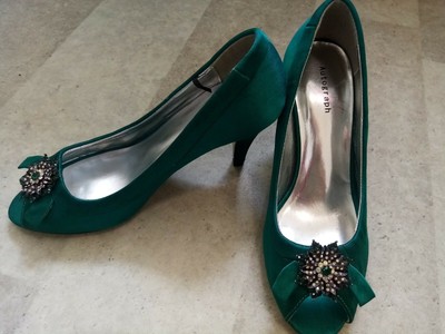 teal satin shoes