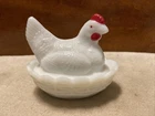 Vintage Small Milk Glass Hen on Nest Covered Dish Westmoreland Glass